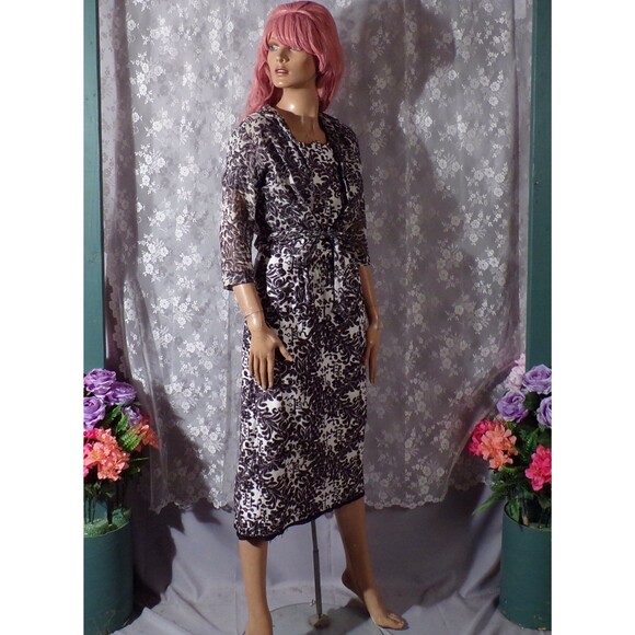 Vintage 60s Dress & Jacket 1960s Black and White Retro Summer Cotton Size Small - Picture 5 of 10